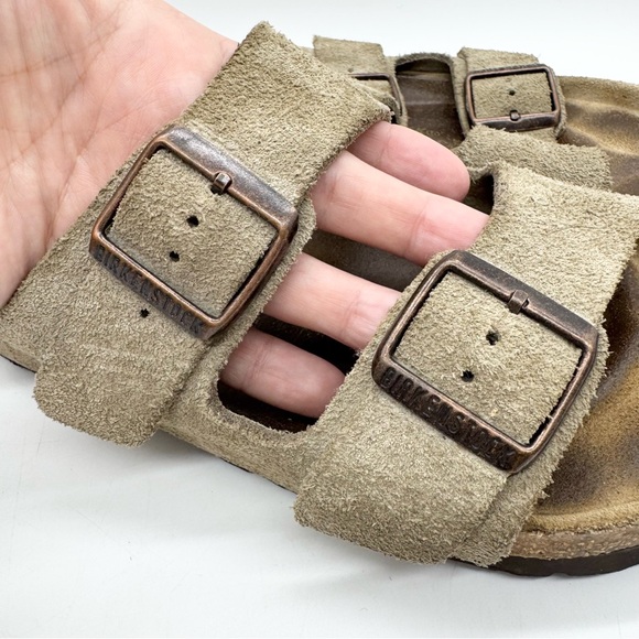 Birkenstock Arizona Double Buckle Strap Suede Sandal Tan/Khaki Size 39 Hippie - Picture 5 of 11